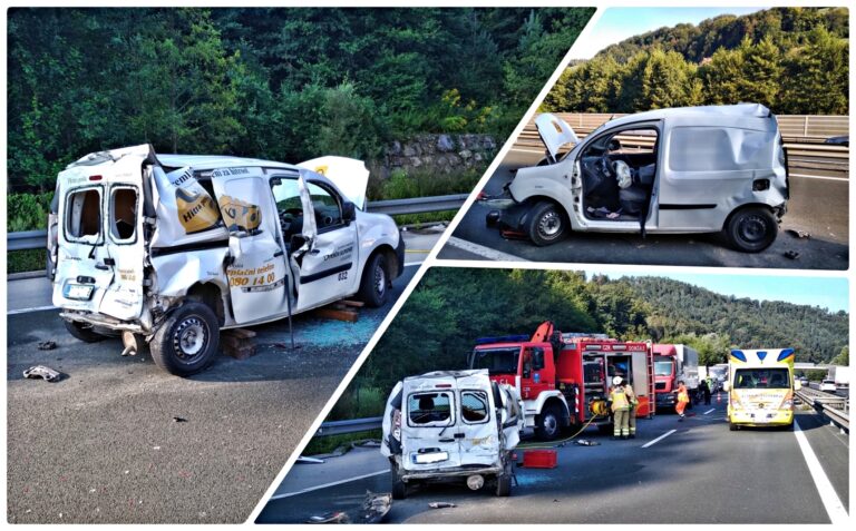 Na avtocesti od Kompolj proti Blagovici tovornjak trčil v osebno vozilo