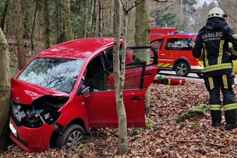 Pod Grmačami avto čelno trčil v drevo